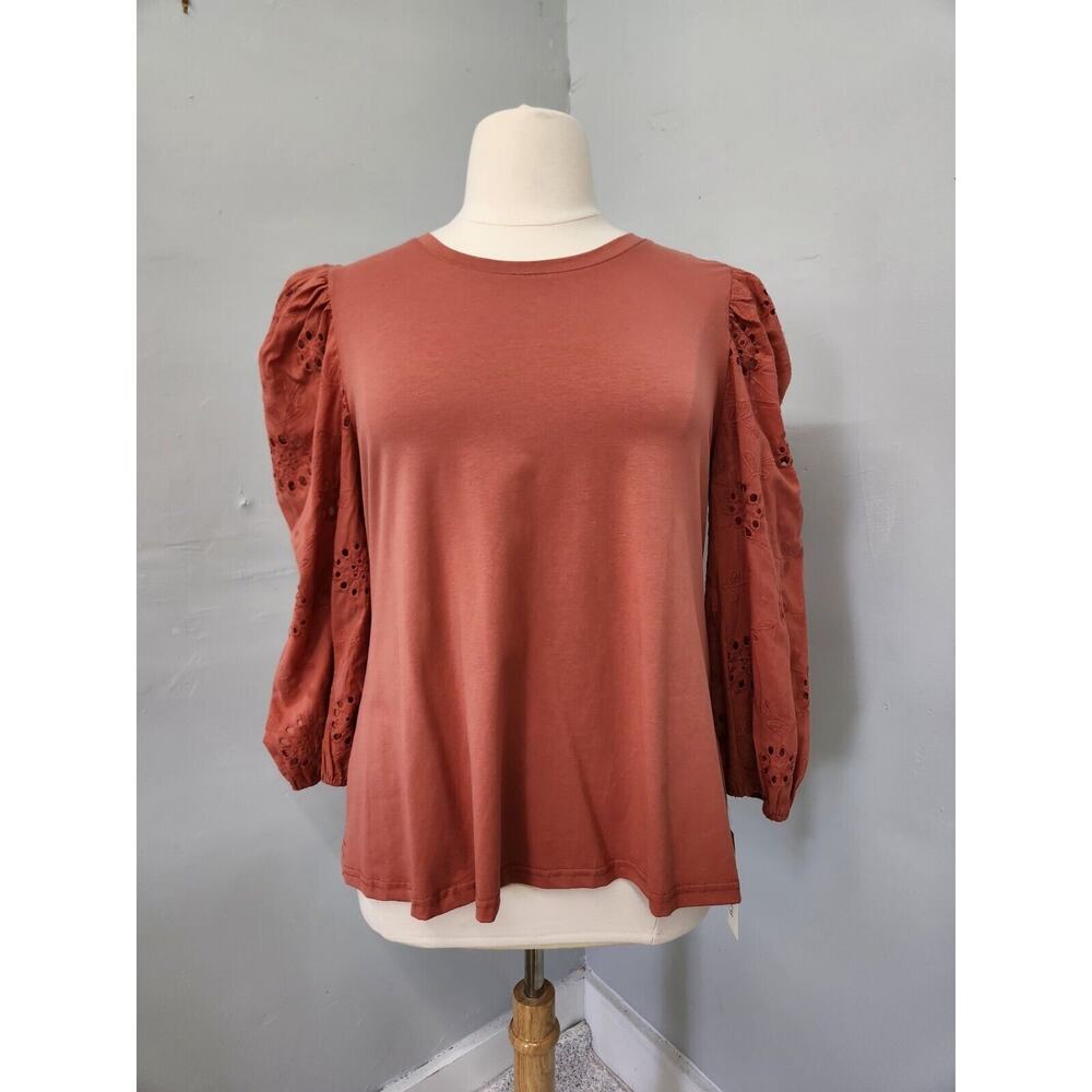 Jack + Avery Eyelet Puff Sleeves Knit Top SZ 1X